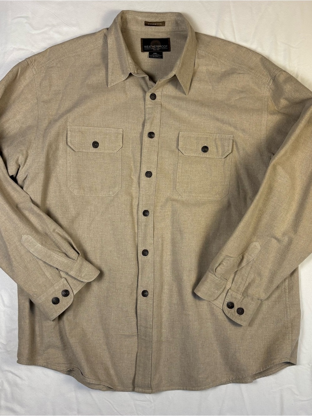 Weatherproof Men's XXL Chamois Shirt Tan Heavyweight 100%‎ Cotton Button Up EUC